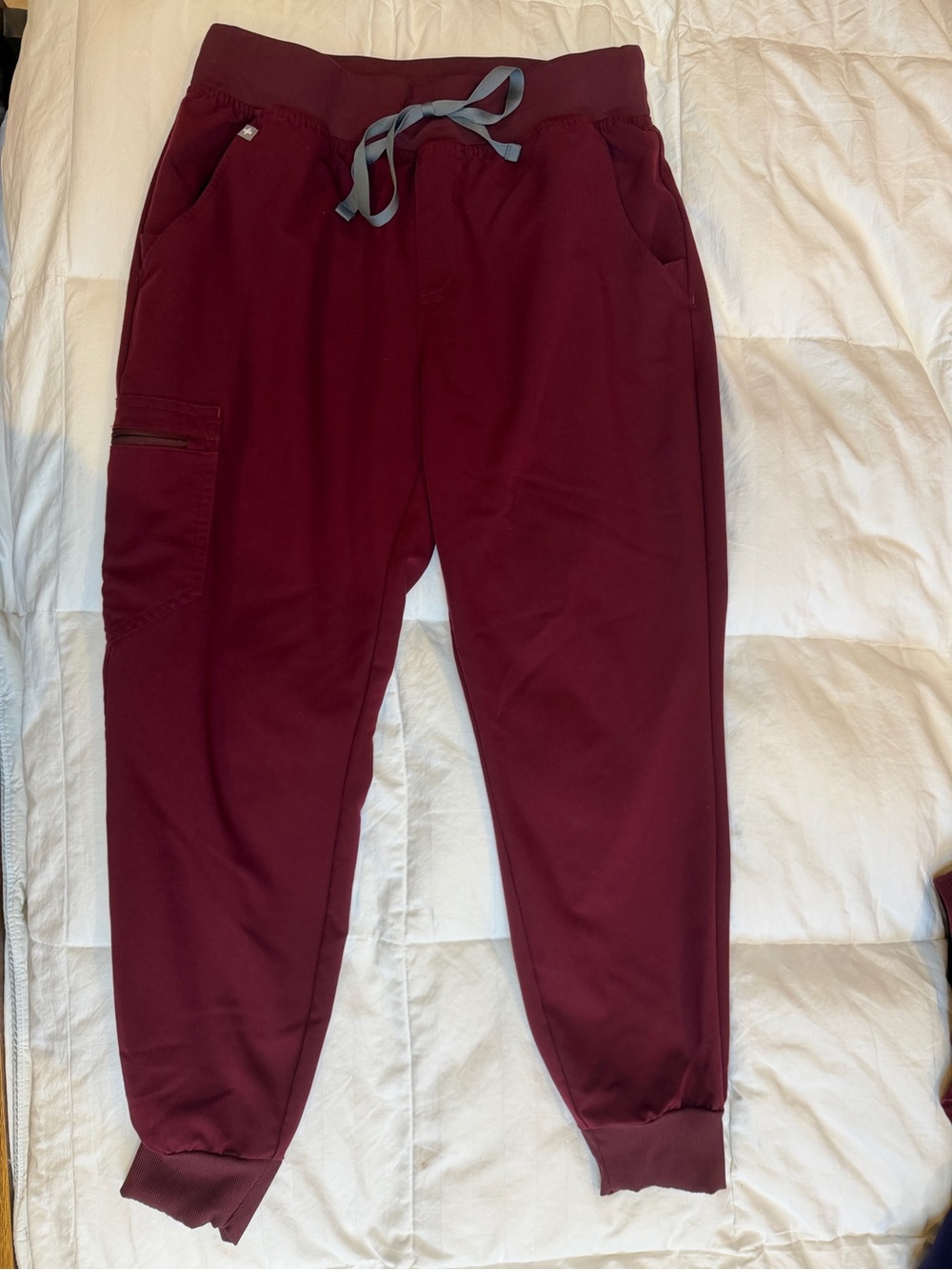 Figs Burgundy Jogger Scrub Pants with Gray Drawstring